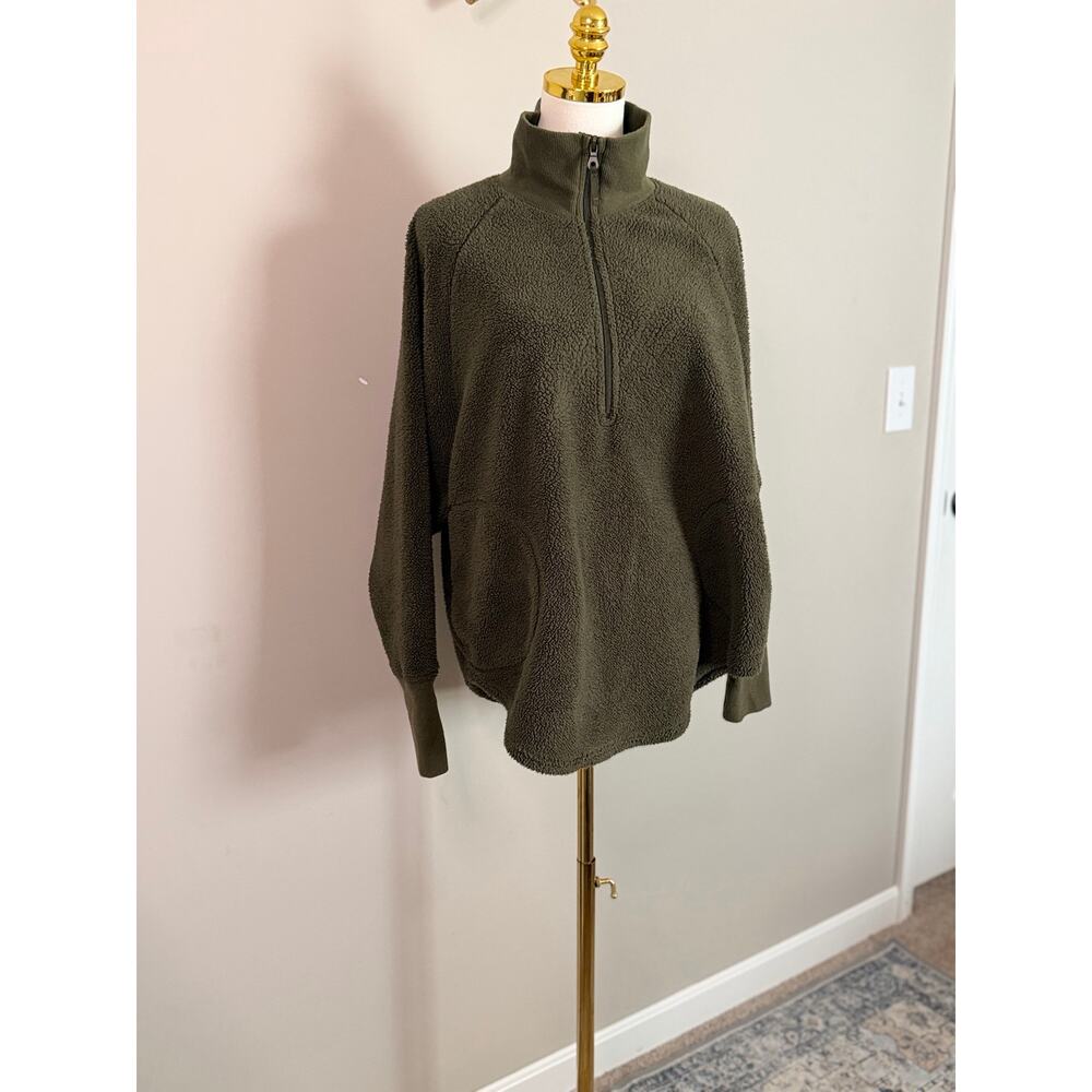 Offline by Aerie Sherpa Half-Zip Sweatshirt | Olive Green | S|